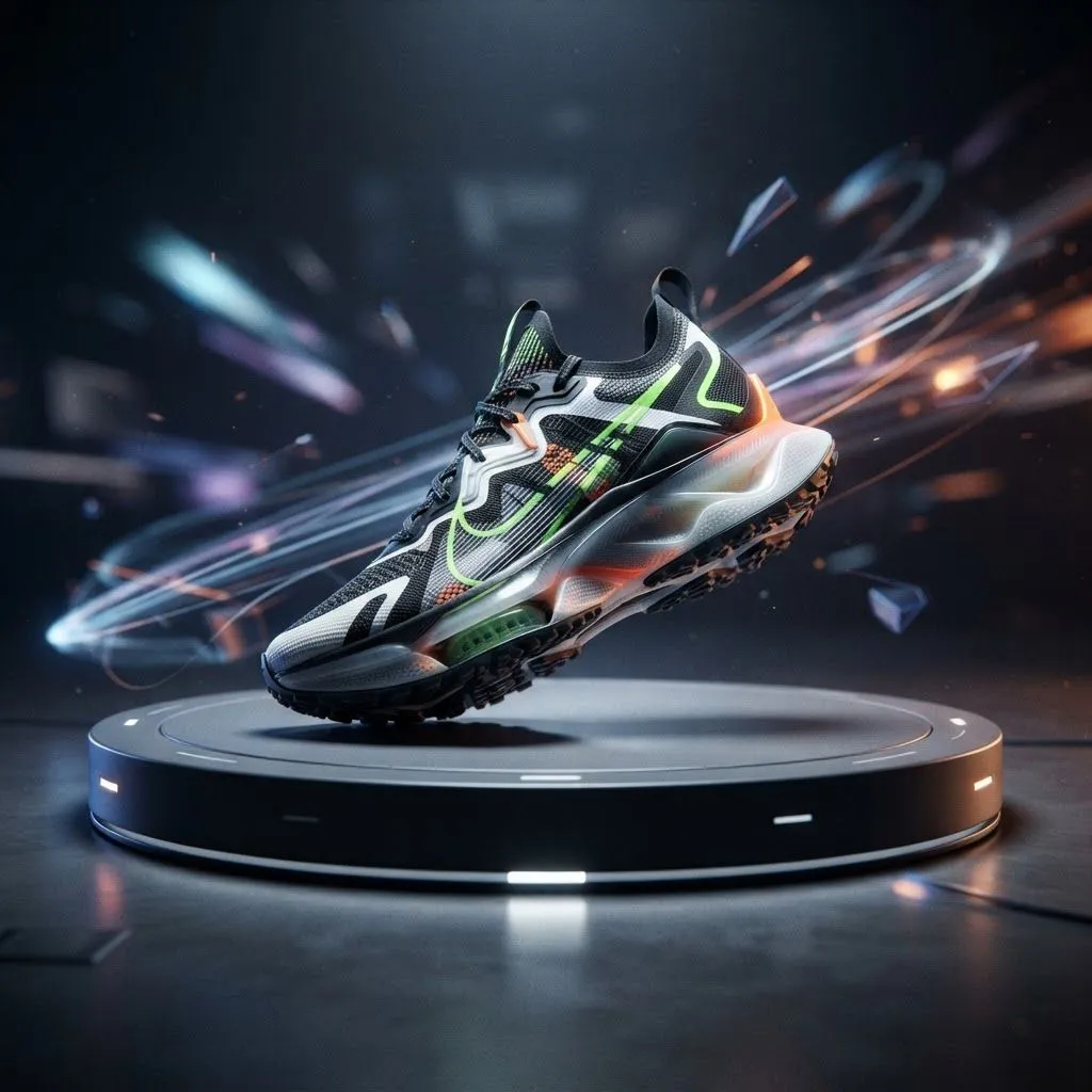 Ecommerce product scene example created with Nano Banana 2 Lite for a futuristic running sneaker